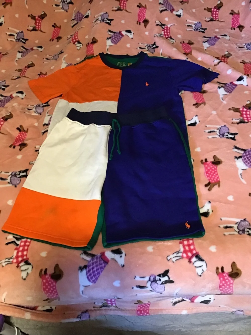 Ralph Lauren Colorblock Kids Tee and Shorts Set - Orange, Blue, White